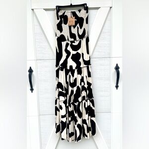 Abel The Label Anthropologie Tan & White Strapless Maxi Dress